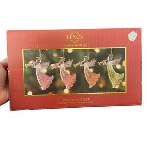 Lenox Glass Angel Ornaments Wishes of Peace Christmas 3.25” Set of 4 in Box READ